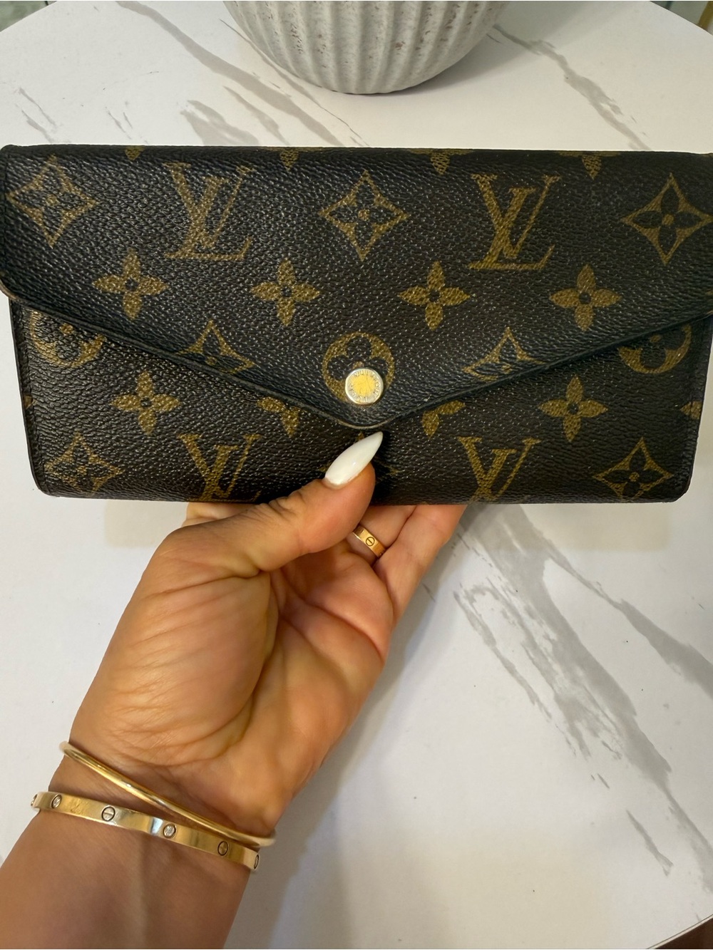 Louis Vuitton Monogram Envelope Wallet Clutch - Dark Brown with Gold Hardware